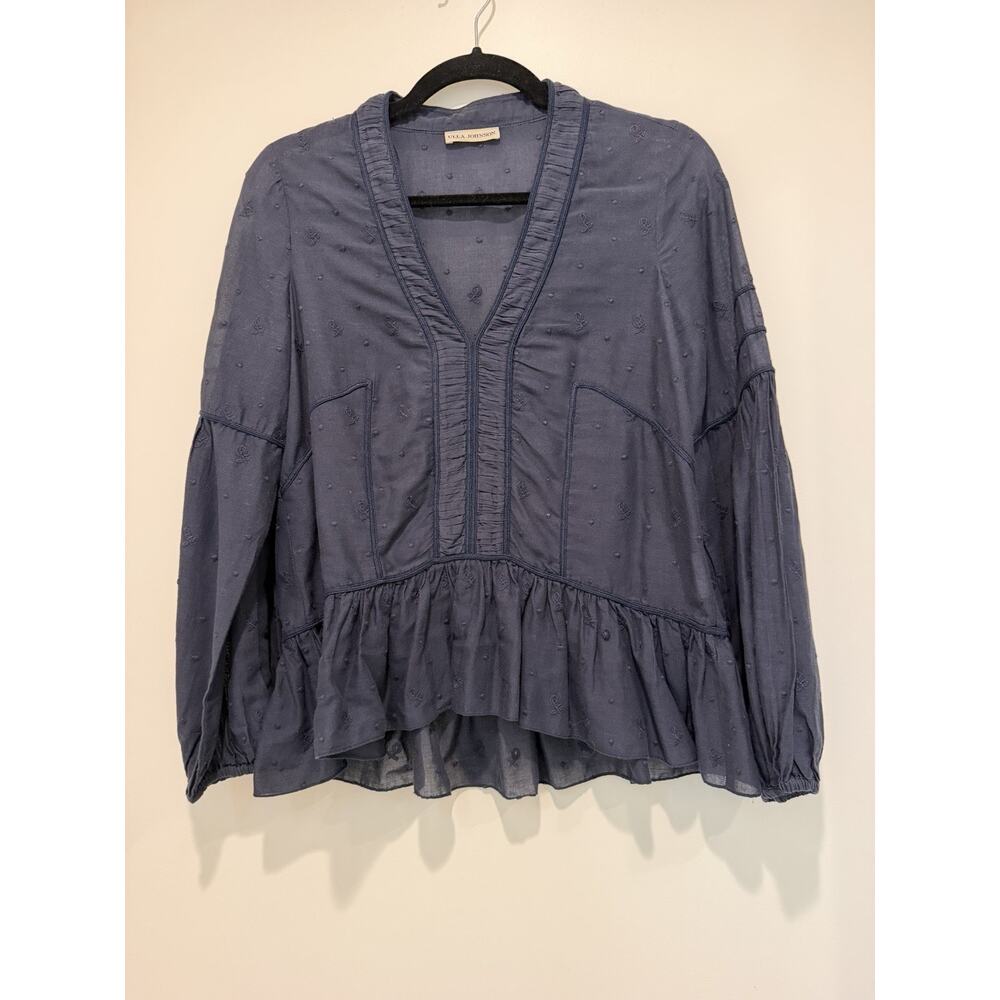 Ulla Johnson Navy Cotton Embroidered Blouse Size 2